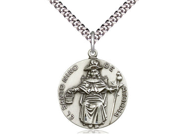 Sterling Silver St. Niño de Atocha Medal Necklace 1x7/8 inches with 24-inch chain by Bliss