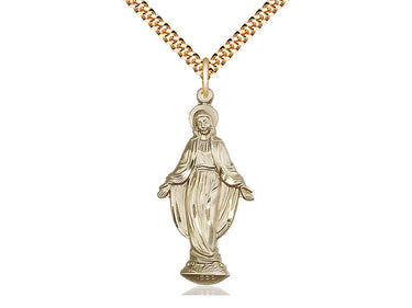 14kt Gold Filled Large Miraculous Medal Necklace 1 3/8 x 5/8 inches with 24 inch chain by Bliss