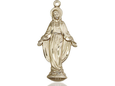 14kt Solid Gold Large Miraculous Medal Pendant 1 3/8 x 5/8 inches handcrafted by Bliss Manufacturing USA