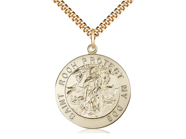 Gold Filled St. Roch Patron Saint Medal Necklace 1 1/8 x 1 inch with 24 inch Chain by Bliss
