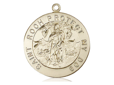 14kt Solid Gold St. Roch Patron Saint Medal Pendant 1 1/8 x 1 inch by Bliss Manufacturing USA