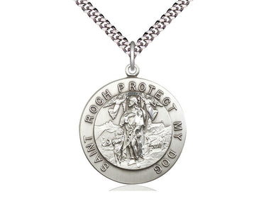 Sterling Silver St. Roch Patron Saint Medal Necklace 1 1/8 x 1 with 24 inch Chain by Bliss
