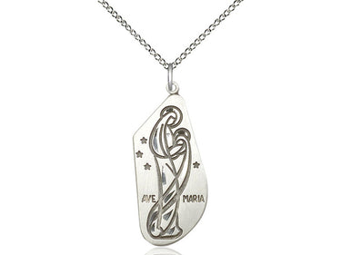 Sterling Silver Large Ave Maria Catholic pendant necklace 1 1/4 x 1/2 inch with 18 inch chain by Bliss