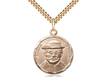 14kt Gold Filled St. Damien of Molokai Patron Saint Medal Necklace 7/8 inch by 3/4 inch with 24 inch chain by Bliss