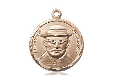 14kt Solid Gold St. Damien of Molokai Medal Pendant 7/8 x 3/4 inch handcrafted by Bliss USA
