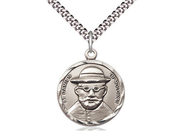 Sterling silver Blessed Damian of Molokai patron saint medal necklace 7/8 x 3/4 inch with 24 inch chain by Bliss