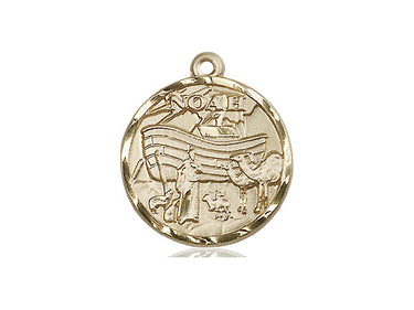 14kt solid gold Noah medal pendant 3/4 inch handcrafted Catholic jewelry by Bliss Manufacturing USA