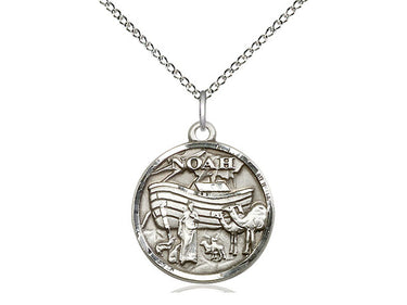 Sterling silver Noah pendant necklace, 3/4 inch medal with 18 inch curb chain, handcrafted by Bliss Manufacturing