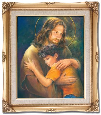 Jesus With Child Catholic framed wall art 16x20 antique gold frame by Adolfo Simeone