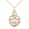 Large 14kt gold filled Irish Claddagh pendant necklace with Celtic knot design, 1 1/4 x 3/4 inch pendant on 18 inch chain by Bliss Manufacturing