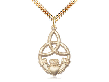 14kt Gold Filled Large Irish Claddagh Celtic Knot Pendant Necklace 1-1/4x3/4 24 inch chain Bliss USA