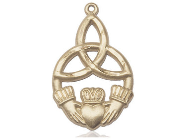 14kt Solid Gold Irish Celtic Knot and Claddagh Medal Pendant 1 1/4 inch by 3/4 inch handcrafted by Bliss