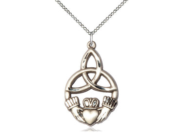 Large sterling silver Celtic Irish knot Claddagh pendant necklace 1 1/4 x 3/4 inches with 18 inch chain by Bliss