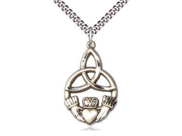 Large sterling silver Irish Knot Claddagh pendant necklace, 1 1/4 inch Celtic design on 24 inch chain by Bliss
