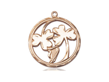 14kt Solid Gold Irish Shamrock Harp Medal Pendant 7/8 x 7/8 inch Bliss USA