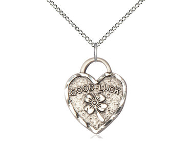 Sterling Silver Good Luck Shamrock Heart Pendant Necklace 3/4 inch by 5/8 inch on 18 inch Chain Handcrafted by Bliss USA