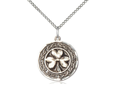 Sterling Silver Shamrock Celtic Border Necklace 3/4 x 3/4 inch Medium Pendant 18 Inch Chain by Bliss