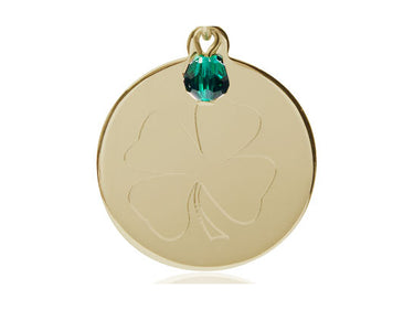 14kt solid gold shamrock medal pendant, 1 inch by 7/8 inch, handcrafted in USA by Bliss Manufacturing