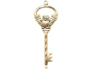 Large 14kt solid gold Irish Claddagh key pendant 1 1/2 x 1/2 inches handcrafted by Bliss Manufacturing