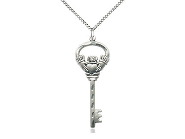 Sterling Silver Celtic Claddagh Key Necklace 1-1/2 x 1/2 inch with 18 inch Chain by Bliss