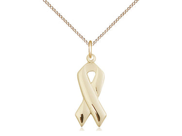 Gold Filled Cancer Awareness Necklace 7/8 x 3/8 inch pendant on 18 inch curb chain by Bliss Manufacturing