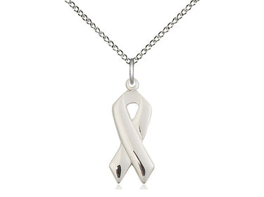 Sterling Silver Cancer Awareness Necklace 7/8 x 3/8 inch pendant on 18 inch curb chain by Bliss Manufacturing