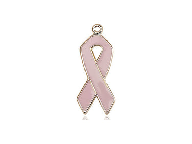 14kt Solid Gold Pink Cancer Awareness Ribbon Medal 7/8 x 1/4 inch Handmade by Bliss Manufacturing
