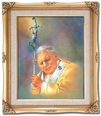 Pope Saint John Paul II Catholic wall art 16x20 framed print with antique gold frame by Adolfo Simeone