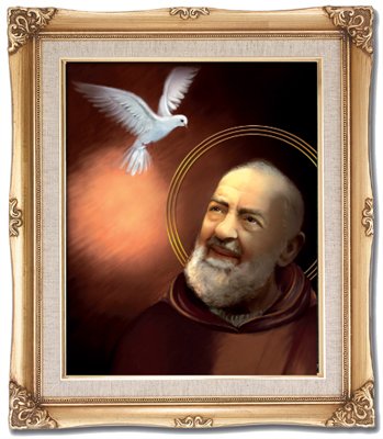 Saint Pio of Pietrelcina Catholic framed wall art 16x20 antique gold frame by Adolfo Simeone