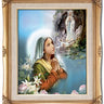 Saint Bernadette framed Catholic wall art 16x20 by Adolfo Simeone in antique gold wood frame with linen print