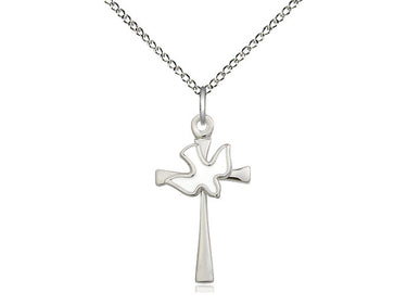 Sterling Silver Cross with Holy Spirit Dove Necklace 7/8 x 1/2 inches on 18 inch chain by Bliss