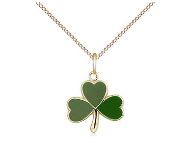 14kt gold filled small Irish shamrock Catholic pendant necklace with 18 inch chain by Bliss