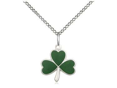 Sterling Silver small Shamrock Catholic pendant necklace with 18 inch chain by Bliss Manufacturing