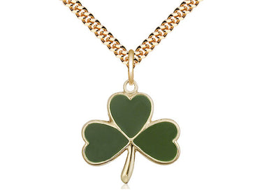 14kt gold filled medium Irish shamrock Catholic pendant necklace with 24 inch chain by Bliss
