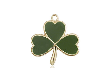 14kt solid gold Shamrock medal pendant 3/4 inch handcrafted by Bliss Manufacturing USA - Irish Catholic jewelry