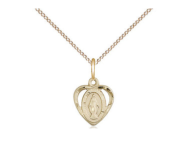 14kt Gold Filled Small Miraculous Medal Necklace 3/8 x 3/8 with 18 inch chain by Bliss Manufacturing