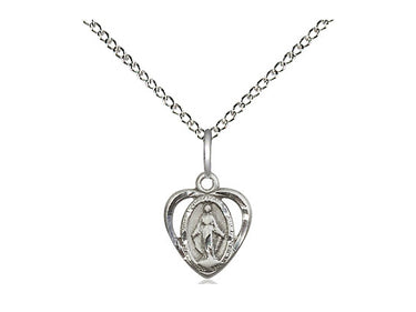 Small sterling silver Miraculous Medal necklace 3/8 by 3/8 inches on 18 inch chain by Bliss
