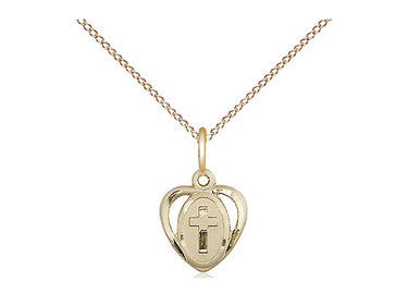 14kt Gold Filled Small Heart Cross Necklace 3/8 inch pendant 18 inch chain handmade by Bliss