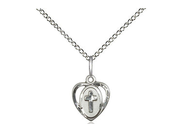 Sterling silver small heart cross necklace 3/8 inch pendant on 18 inch chain handcrafted by Bliss USA
