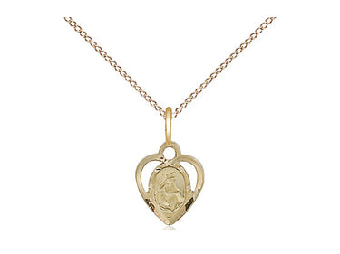 14kt gold filled Our Lady of La Salette medal necklace, 3/8 x 1/4 inch small pendant on 18 inch chain by Bliss