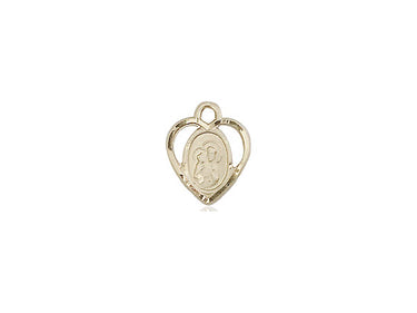 Small 14kt solid gold St. Ann patron saint medal pendant, 3/8 x 1/4 inches, handcrafted in USA by Bliss Manufacturing