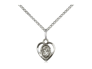 Small sterling silver St. Ann patron saint medal necklace with 18 inch curb chain, handcrafted by Bliss Manufacturing