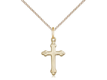 Small 14kt Gold Filled Catholic Cross Necklace 5/8 x 3/8 inches with 18 inch chain by Bliss Manufacturing