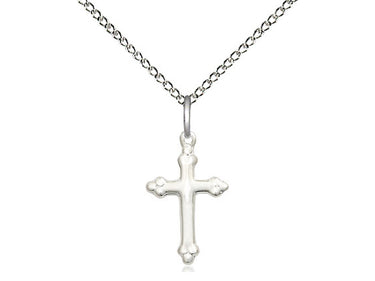 Small Sterling Silver Catholic Cross Necklace 5/8 x 3/8 inches with 18 inch chain by Bliss Manufacturing