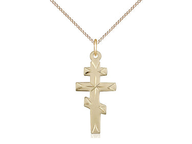 Medium 14kt Gold Filled Greek Orthodox Cross Necklace 1 x 1/2 inches with 18 inch chain by Bliss Manufacturing