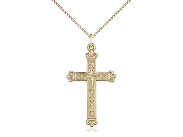 14kt Gold Filled Catholic Cross Necklace 1-1/8 x 5/8 inches on 18 inch chain handcrafted by Bliss USA