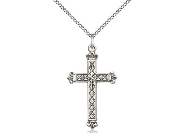 Sterling Silver Medium Catholic Cross Necklace 1 1/8 x 5/8 inch pendant with 18 inch chain by Bliss Manufacturing