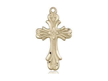 14kt Solid Gold Medium Catholic Cross Pendant 1 x 1/2 inch handcrafted by Bliss Manufacturing USA