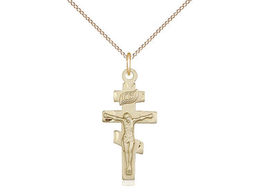 14kt gold filled Catholic crucifix necklace 1 inch by half inch pendant on 18 inch curb chain by Bliss Manufacturing