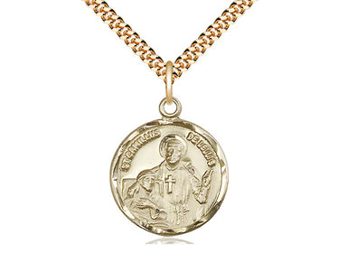 Medium 14kt Gold Filled St. Camillus of Lellis patron saint medal necklace with 7/8 x 3/4 inch pendant on 24 inch curb chain by Bliss